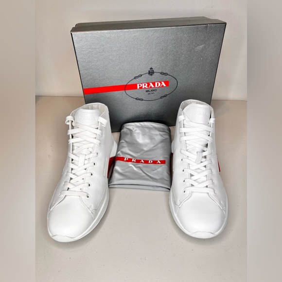 RARE NWT Prada Linea  Rossa High  Top Sneakers Men’s Tennis Shoes Sz 10 4T288210 - Picture 4 of 10